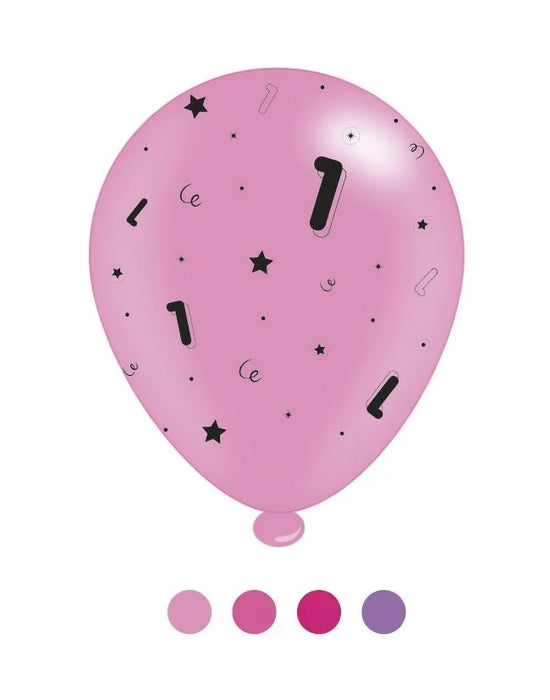 Pack of 8 - Age 1 Pink + Lilac Mix Birthday Latex Balloons ,10" size