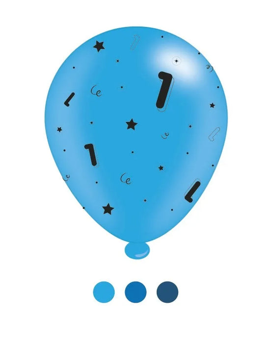 Pack of 8 - Age 1 Blue Mix Birthday Latex Balloons ,10" size