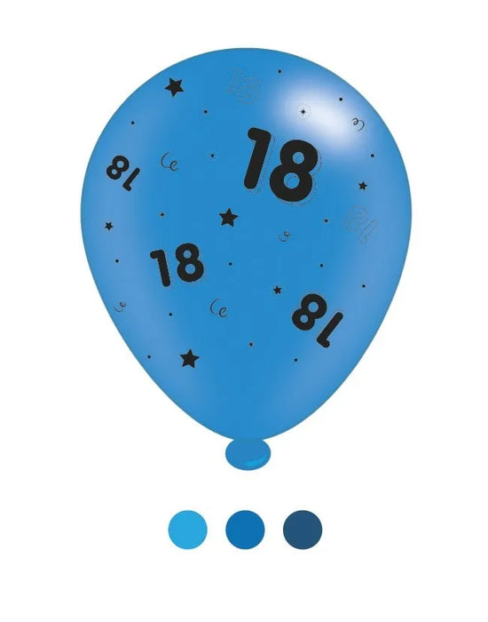 Pack of 8 - Age 18 Blue Mix Birthday Latex Balloons ,10" size