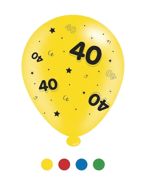 Pack of 8 - Age 40 Multi Colour Birthday Latex Balloons ,10" size