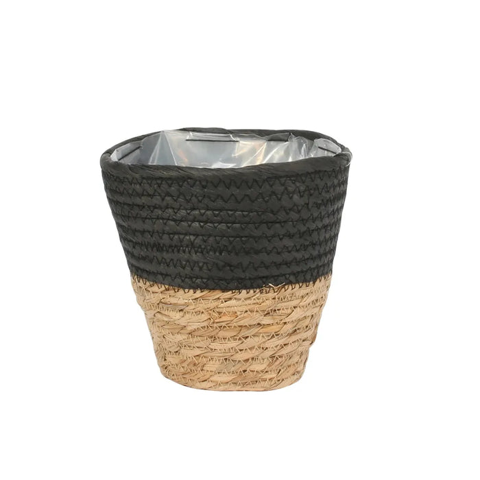 Round Two Tone Seagrass and Black Paper Basket- 16cm
