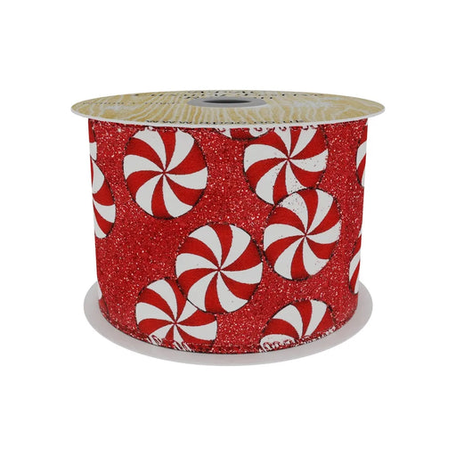 Sparkling Red Ribbon with Candy Circle Print -  Red/White -  63mm x 10yd