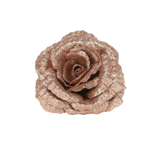 18cm Clip on  Glittered Rose - Rose Gold