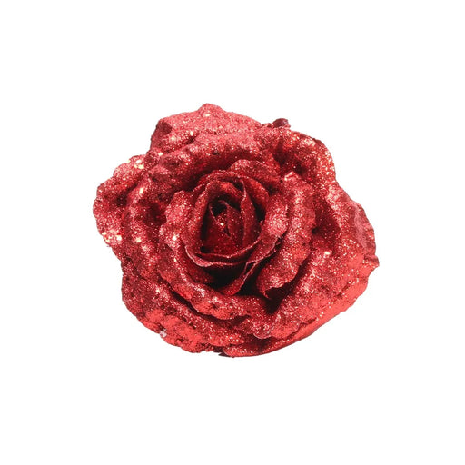 18cm Clip on  Glittered Rose - Red