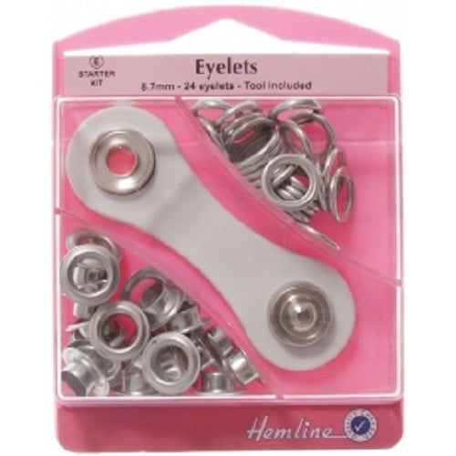 Hemline Eyelet Starter Kit  24 Pairs per Pack x 8.7mm - Nickel Silver