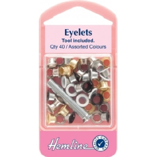 Hemline Eyelets with Tool: Assorted Colours 5.5mm x 40pcs