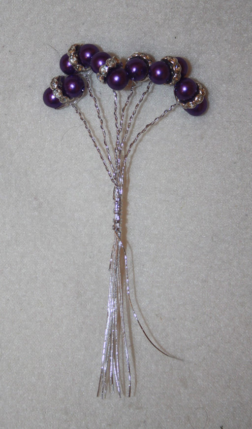 Faberge diamante crystals & 8mm pearls on wires - purple