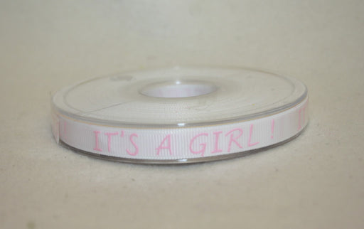10mm x 20m It's A Girl Grosgrain Ribbon-Pink