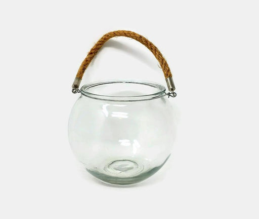 Clear Glass Round Fish Bowl with Rope Handle - 13 x 11cm