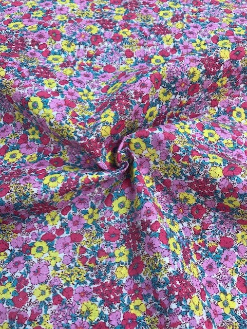 Pink & Yellow Busy All Over Floral 100% Cotton Fabric x 150cm / 60"