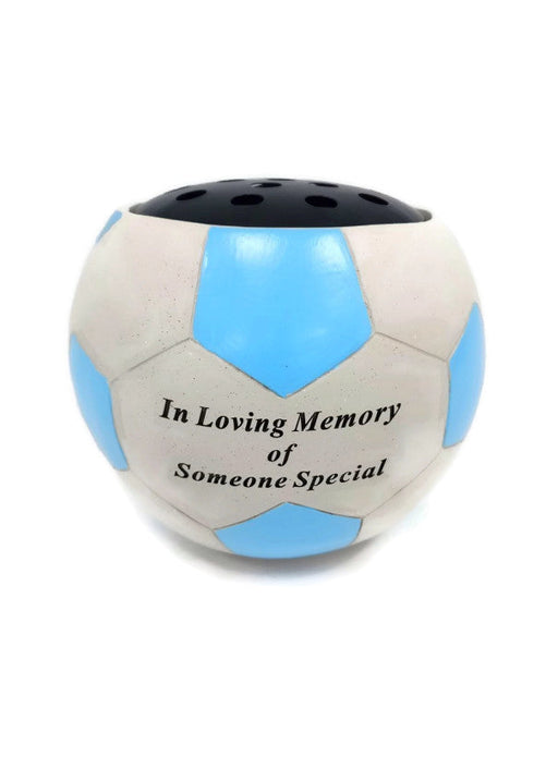 Sky  Blue Memorial Football Flower Bowl - In Loving Memory of Someone Special