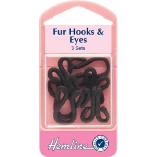 Fur Hooks & Eyes Fasteners -  Black - 3 Sets
