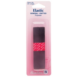 General Purpose Knitted Elastic 12mm x 2mtrs - Black
