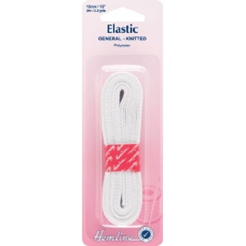 General Purpose Knitted Elastic 12mm x 2mtrs - White