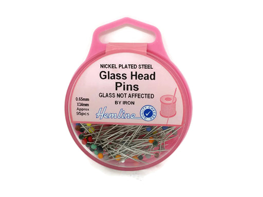 Hemline Nickel Plated Glass Head Pins x 34mm
