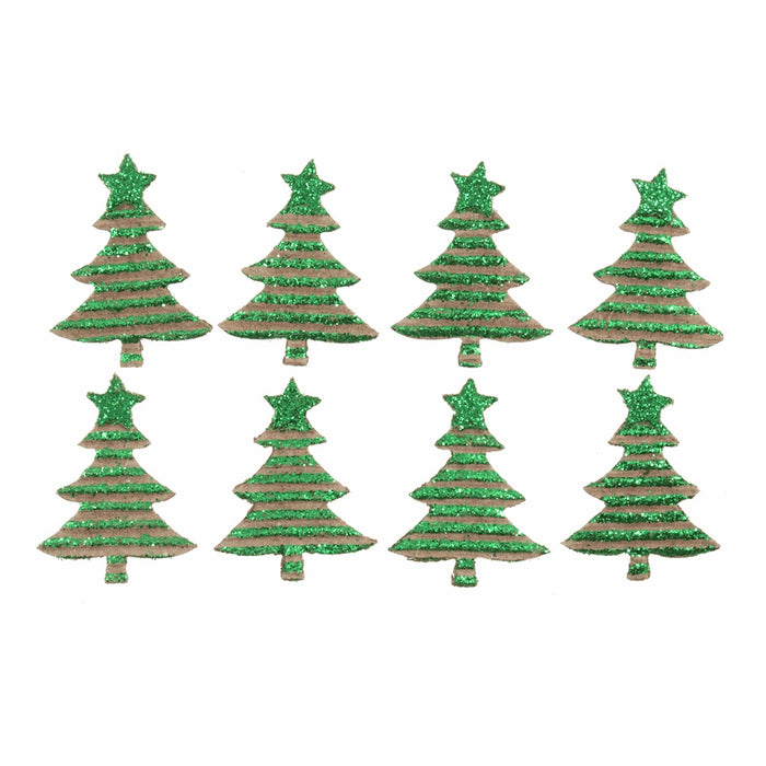 Self Adhesive Corrugated Christmas Tree x 4cm - Green Glittered - Pack of 8