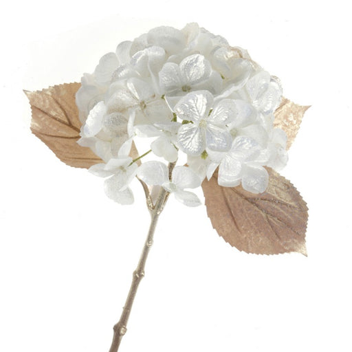 Glittered Single Hydrangea - 45cm long, 18cm diameter - White