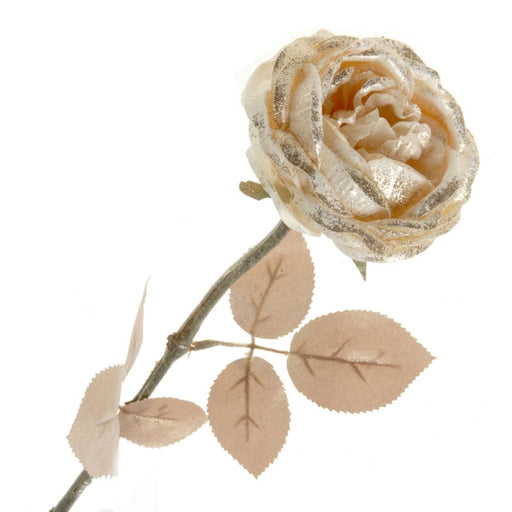 Glittered Single Rose - Cream (55cm Long)