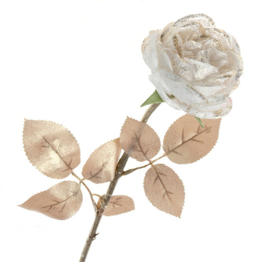 Glittered Single Rose - White (55cm Long)