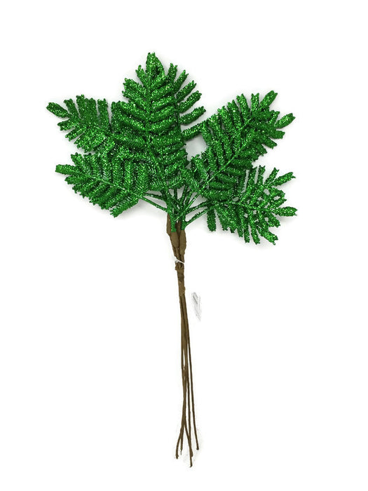 5 Stem Glitter Fern Bundle x 31cm - Green