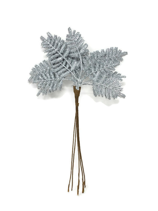 5 Stem Glitter Fern Bundle x 31cm - Silver