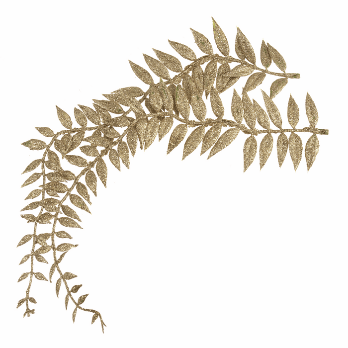 Gold Glittered Fern Leaves - Pack of 2 Stems