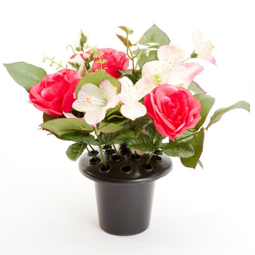 Everlasting Blooms Grave Vase Container with Flowers - Mixed Rose