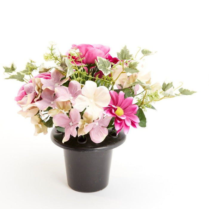 Everlasting Blooms Grave Vase Container with Flowers - Gerbera, Rose & Hydrangea
