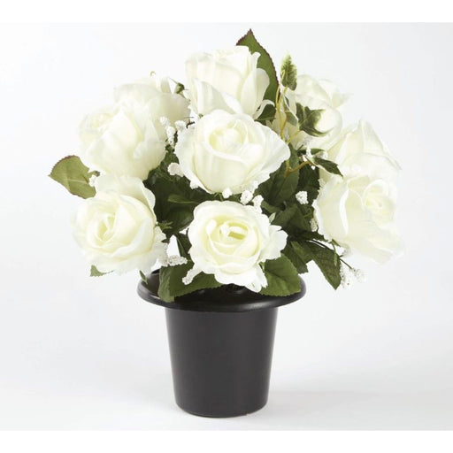 Everlasting Blooms Grave Vase Container with Flowers - White Rose