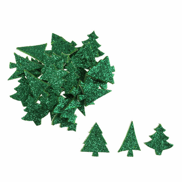 Green Glitter Foam Trees x 60 - Self Adhesive