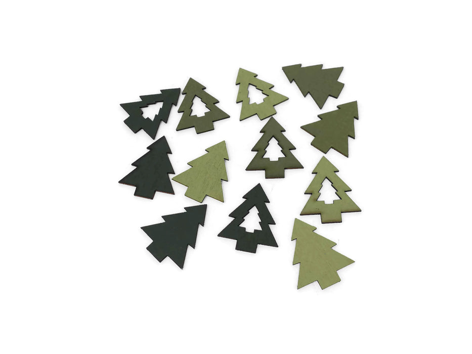Green Wooden Tree Embellishment x 4cm - Pack of 12