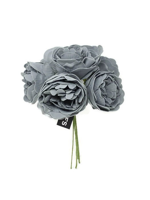 6 Head Foam Peony Bunch x 24cm - Grey