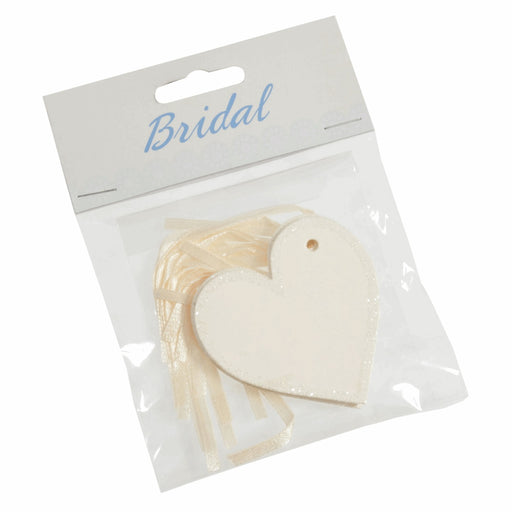 Ivory Heart Tags with Glitter Edging & Ribbon Ties - Pack of 10