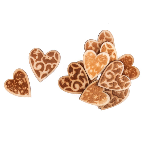 Natural Craft Embellishment - Wooden Hearts x 12 - Assorted Size