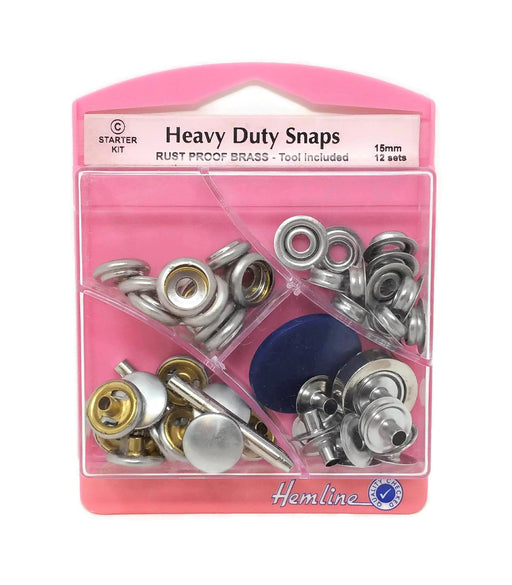 Hemline Heavy Duty Snaps 12 Sets per Pack x 15mm - Nickel Silver