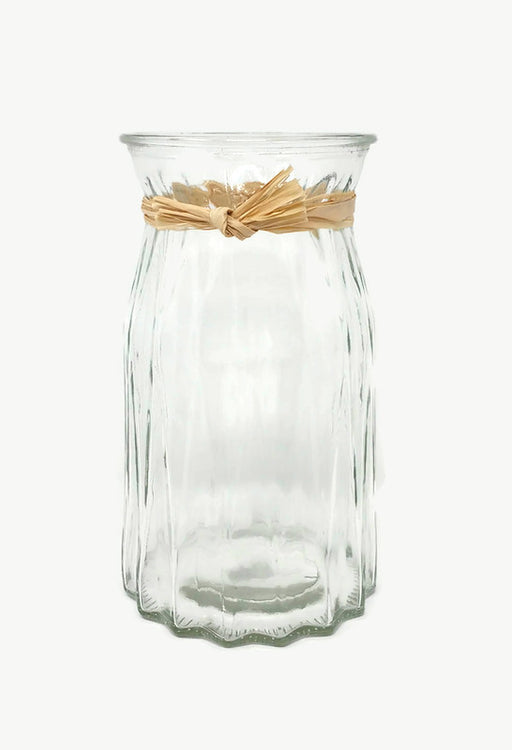 Hollywood Ribbed Glass Vase with Raffia Tie 20 x 10cm