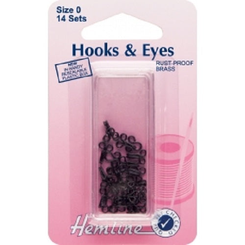Hooks & Eyes Fasteners -  Black Coated - Size 0 x 14 Sets