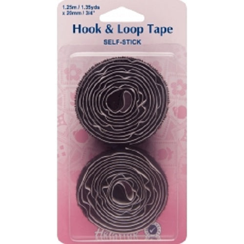 Hemline Hook & Loop Tape: Stick-On - 1.25m x 20mm - Black