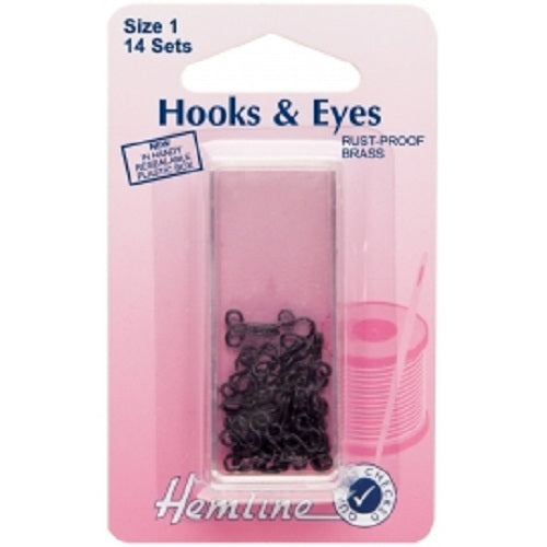 Hooks & Eyes Fasteners -  Silver Nickel or Black Coated - Size 1 x 14 Sets