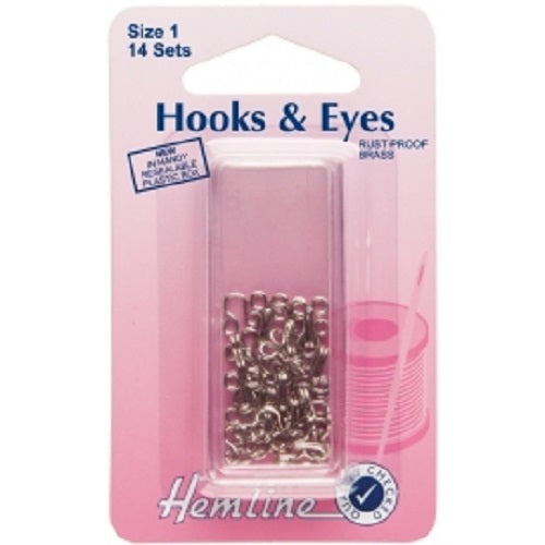 Hooks & Eyes Fasteners -  Silver Nickel or Black Coated - Size 1 x 14 Sets