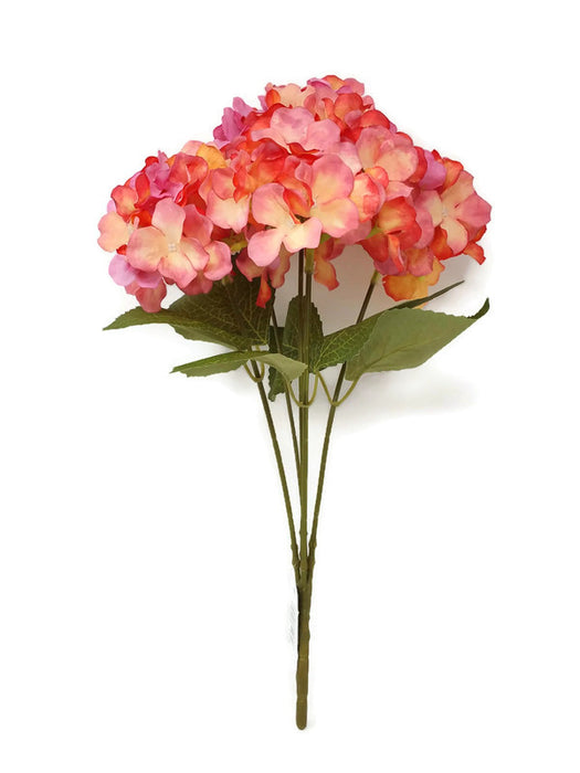 5 Stem Pink & Coral Mixed Colour Hydrangea Bush x 40cm