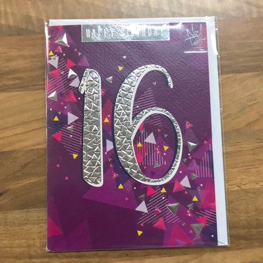 7x5" Card -  Happy Birthday - 16th - Purple