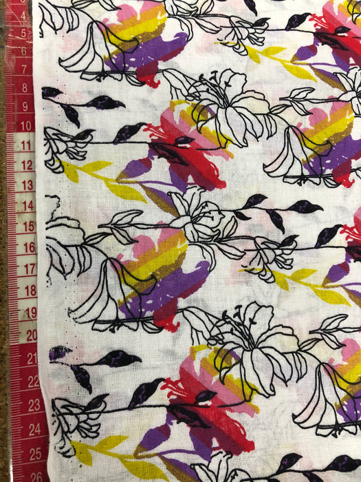 1 Metre Rainbow Tropical Flowers 100% Cotton Fabric Width: 112cm/44 inches