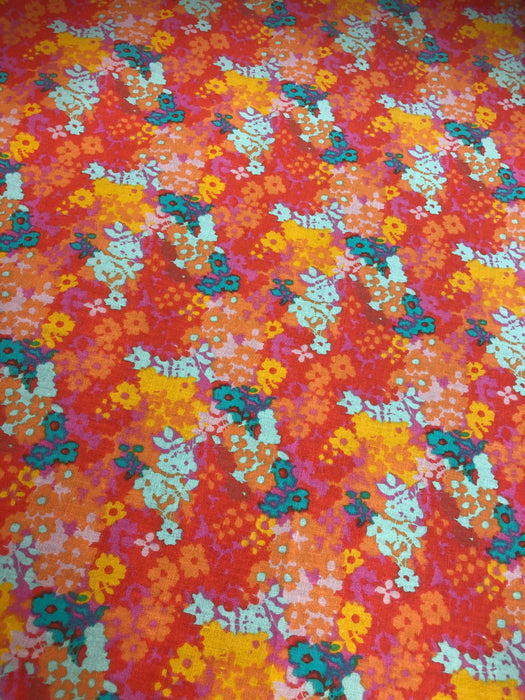 Polycotton Stamped Flowers Fabric - 45" Width - 1 Metre - Coral, Orange, Yellow, Teal, Aqua EP33