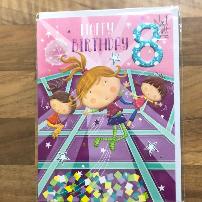 7x5" Card - 8th Birthday - Girls Trampoline