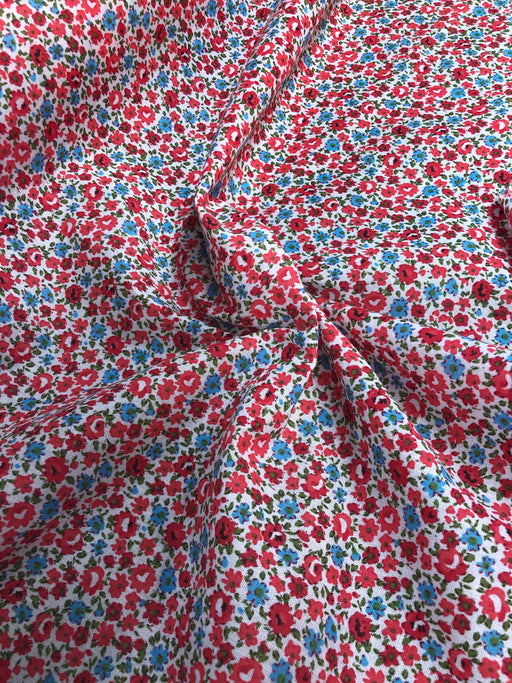 1 Metre Blue Forget Me Not & Tiny Red Poppy Polycotton Fabric x 112cm