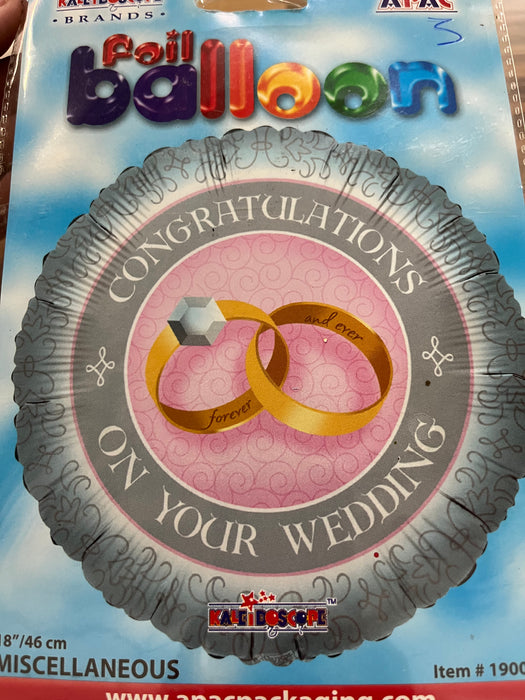 18 " Foil Balloon - Congratulations On Your Wedding Day - Rings Image