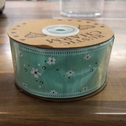Wired Mini Daisy Ribbon Green 40mm x 10m