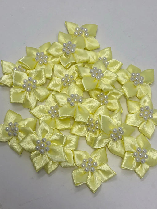 Satin Ribbon Flower & Pearl Bow x20pcs - Yellow