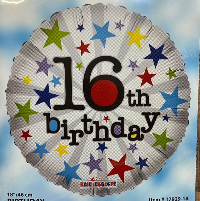 18" Round Foil Balloon - Happy 16th Birthday